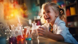 Dziewczynka ciesząca się z eksperymentu chemicznego