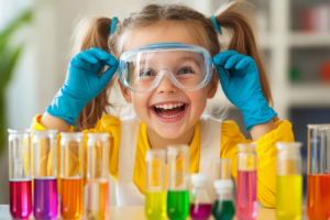 Dziewczynka ciesząca się z eksperymentu chemicznego